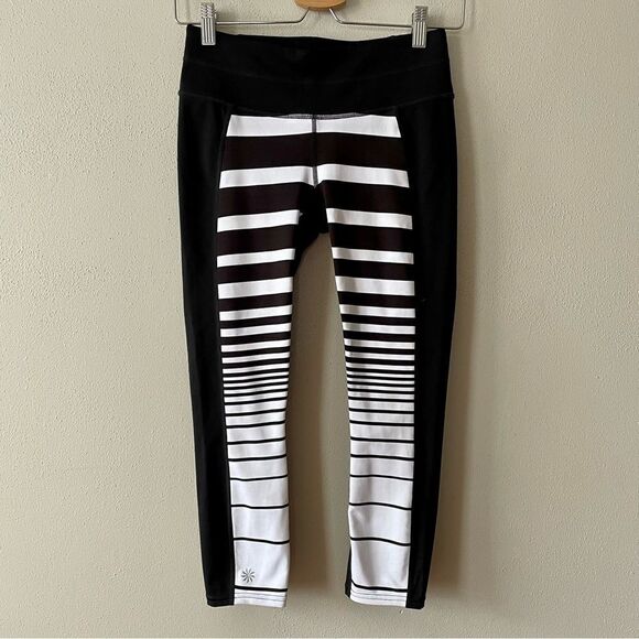 Athleta Black/White Striped Leggings - Size: XS - Picture 1 of 11